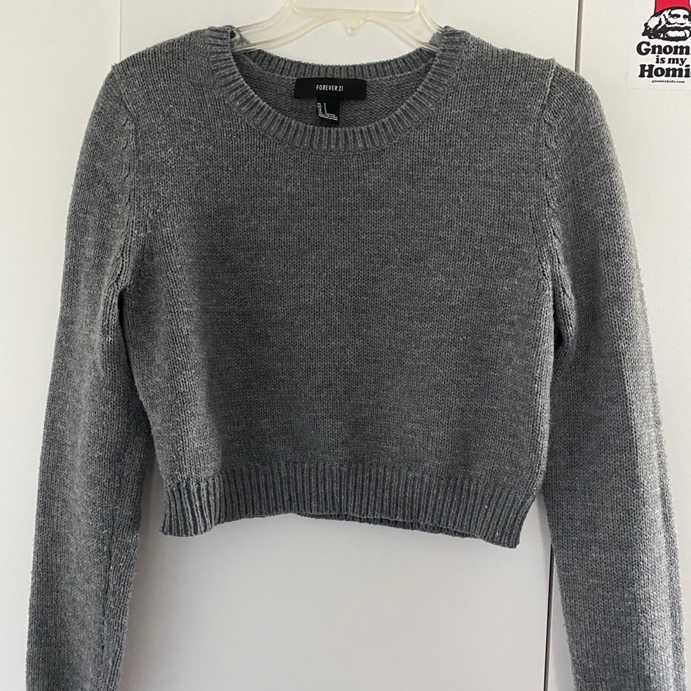 Grey Cropped Knot Sweater